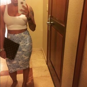 American Apparel White and Blue Floral Print Skirt